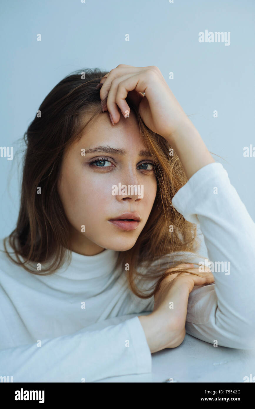 Portrait of young woman wearing natural make-up Stock Photo