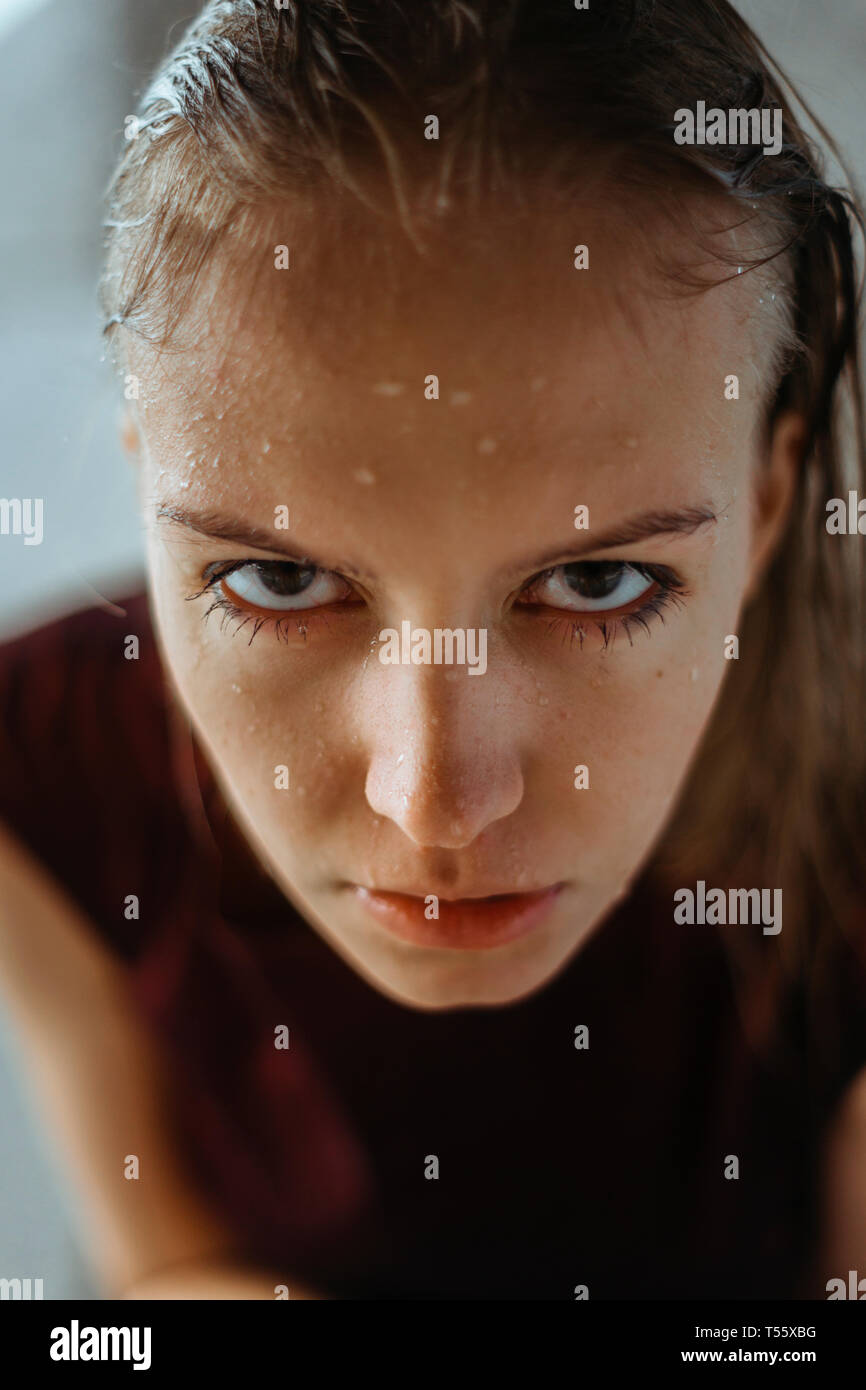 Portrait of wet young woman Stock Photo