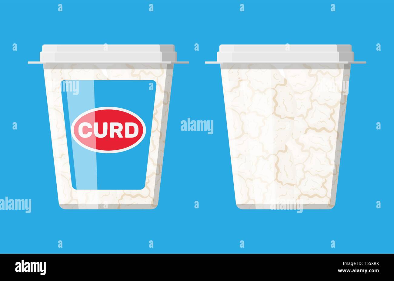 Cottage Cheese In Plastic Box Isolated On Blue Curd With Vitamins
