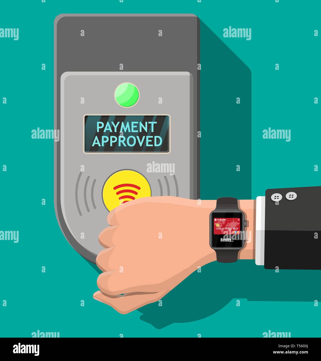 Fremhævet Limited Prædiken Hand with smartwatch and bank card near terminal. Airport, metro, bus,  subway ticket validator. Wireless contactless cashless payments, rfid nfc.  Flat Stock Vector Image & Art - Alamy