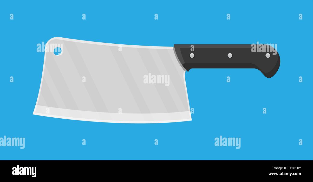 Butcher knife. Kitchen cleaver knife for meat. Vector illustration in