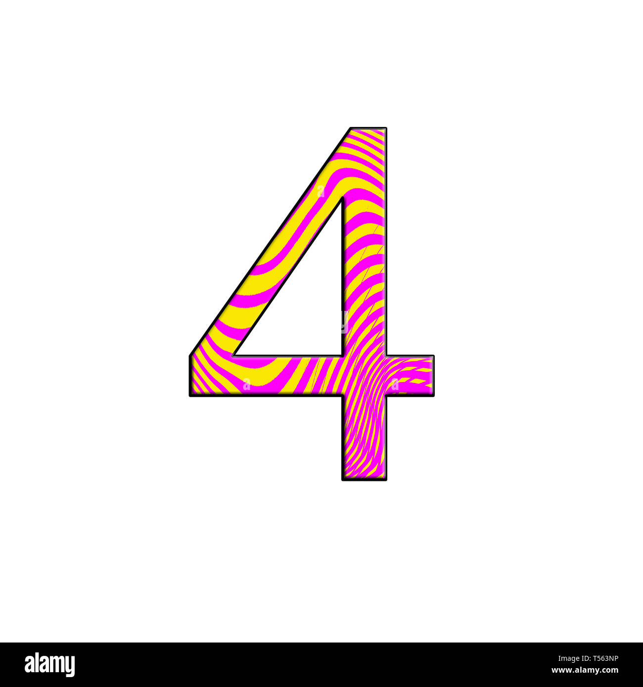 illustration painted pink and yellow color , elements design, number 4 Stock Photo