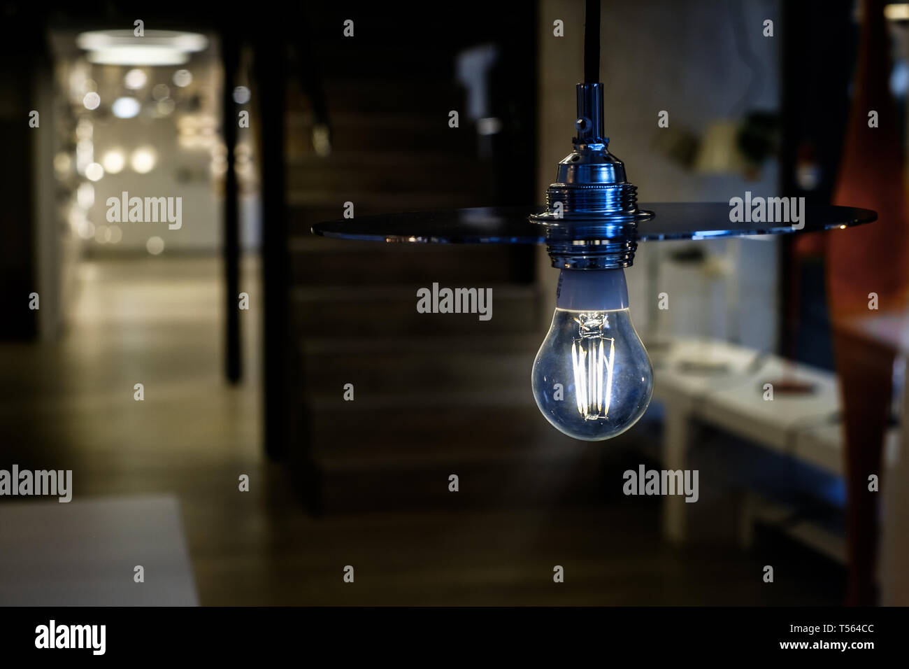 a blue led bulb in the room Stock Photo