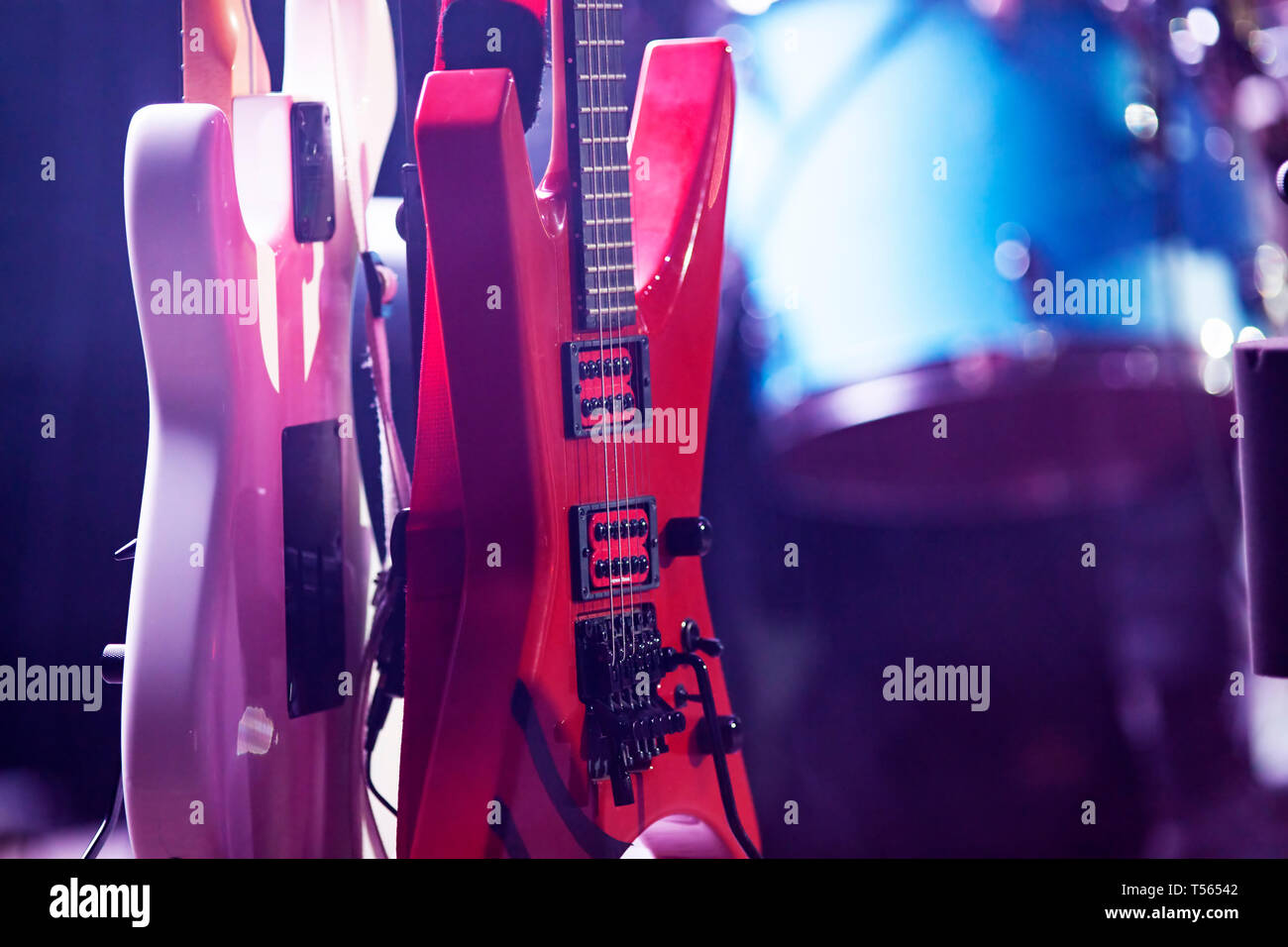 retro guitars in stage lights Stock Photo Alamy