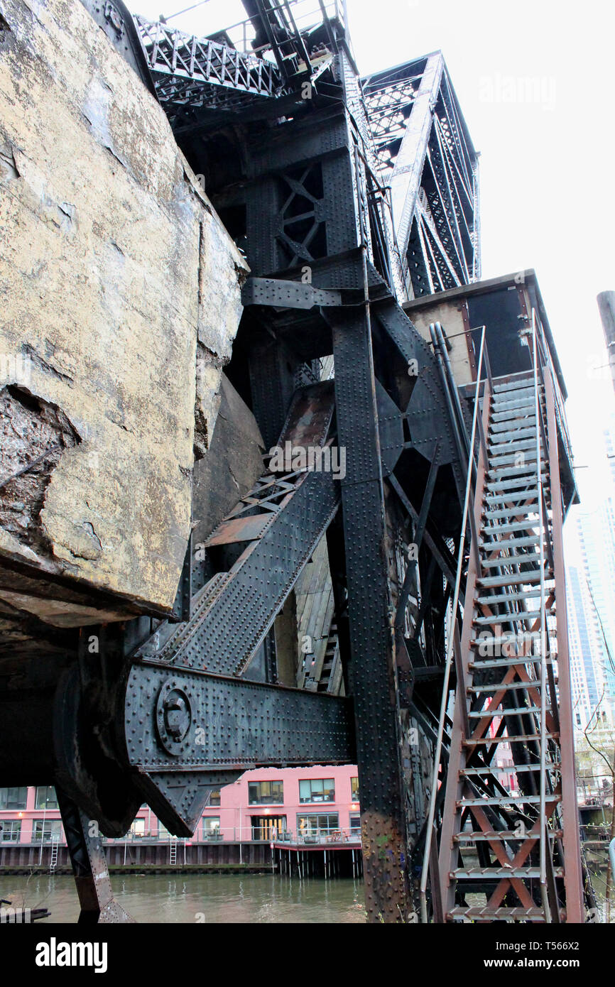 The Carroll Ave Railroad bridge, an abandoned bridge locked in a raised ...