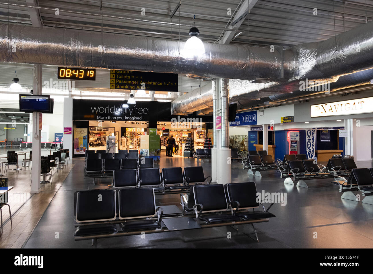 Bournemouth Airport departure hall with empty seats interior Stock Photo
