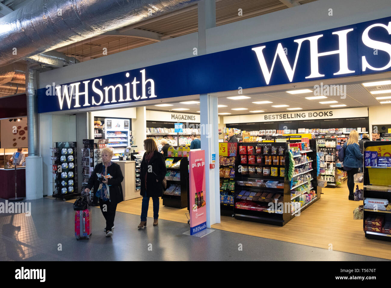 Bournemouth Airport departure hall interior WH Smith shop Stock Photo