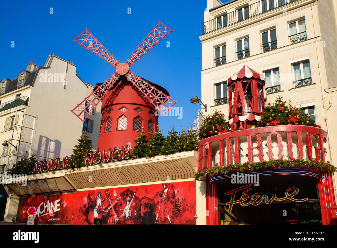 Moulin Rouge, the most famous cabaret in Paris, France Stock Photo