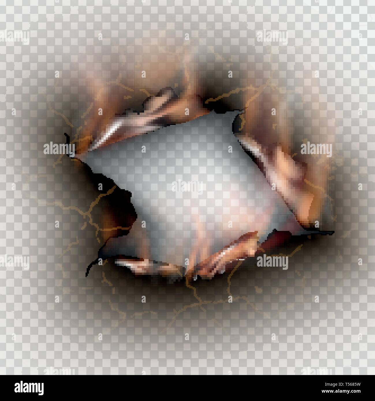 Hole Torn In Ripped Paper With Burnt And Flame On Transparent Background Stock Vector Image Art Alamy