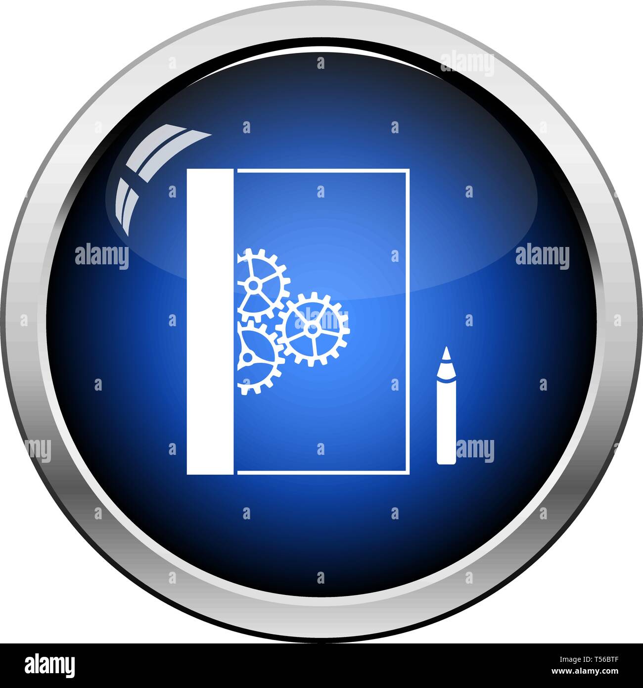 Product Development Icon. Glossy Button Design. Vector Illustration. Stock Vector