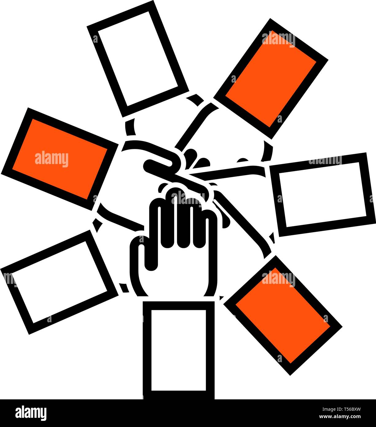 Unity And Teamwork Icon. Thin Line With Orange Fill Design. Vector ...