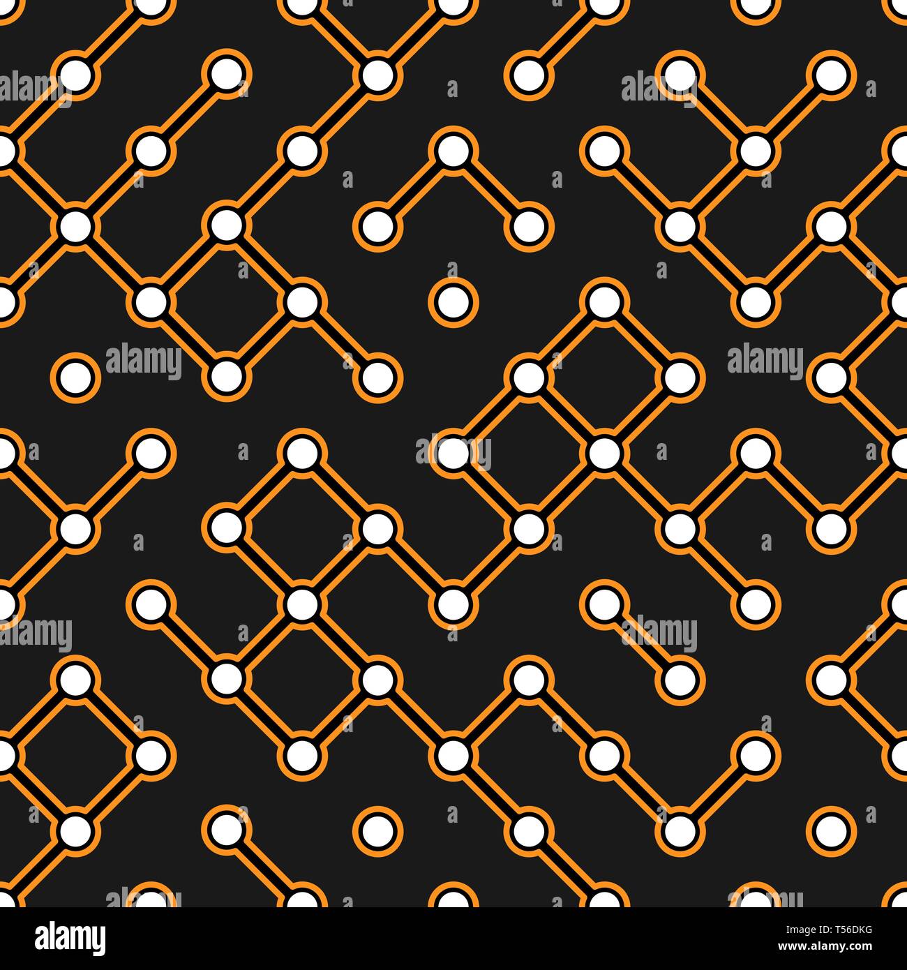 Black circuit board with orange connectors vector electroscheme seamless pattern Stock Vector