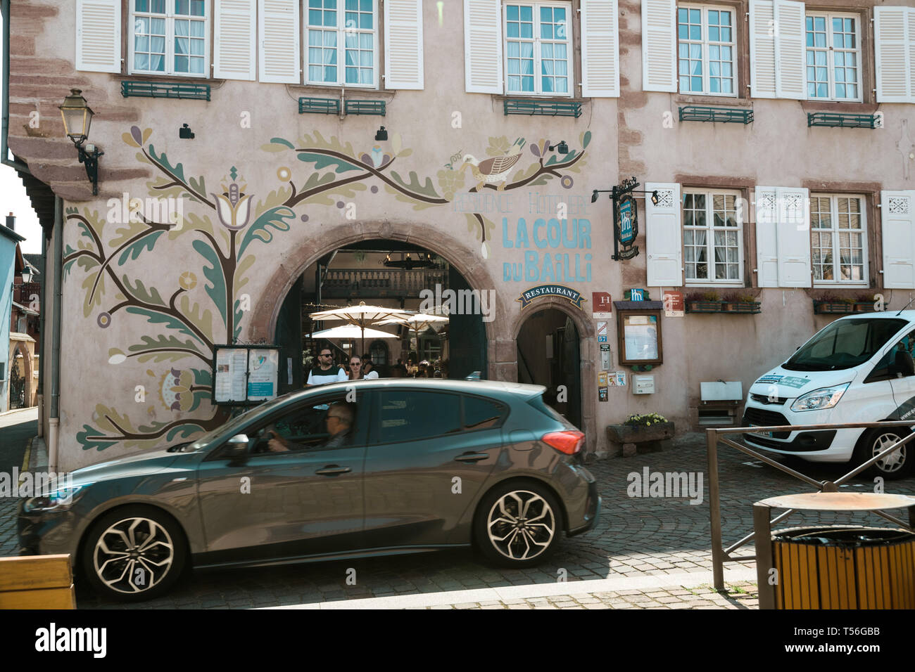 Bergheim, France 19 Apr 2019 Customers in front of Hotel Residence