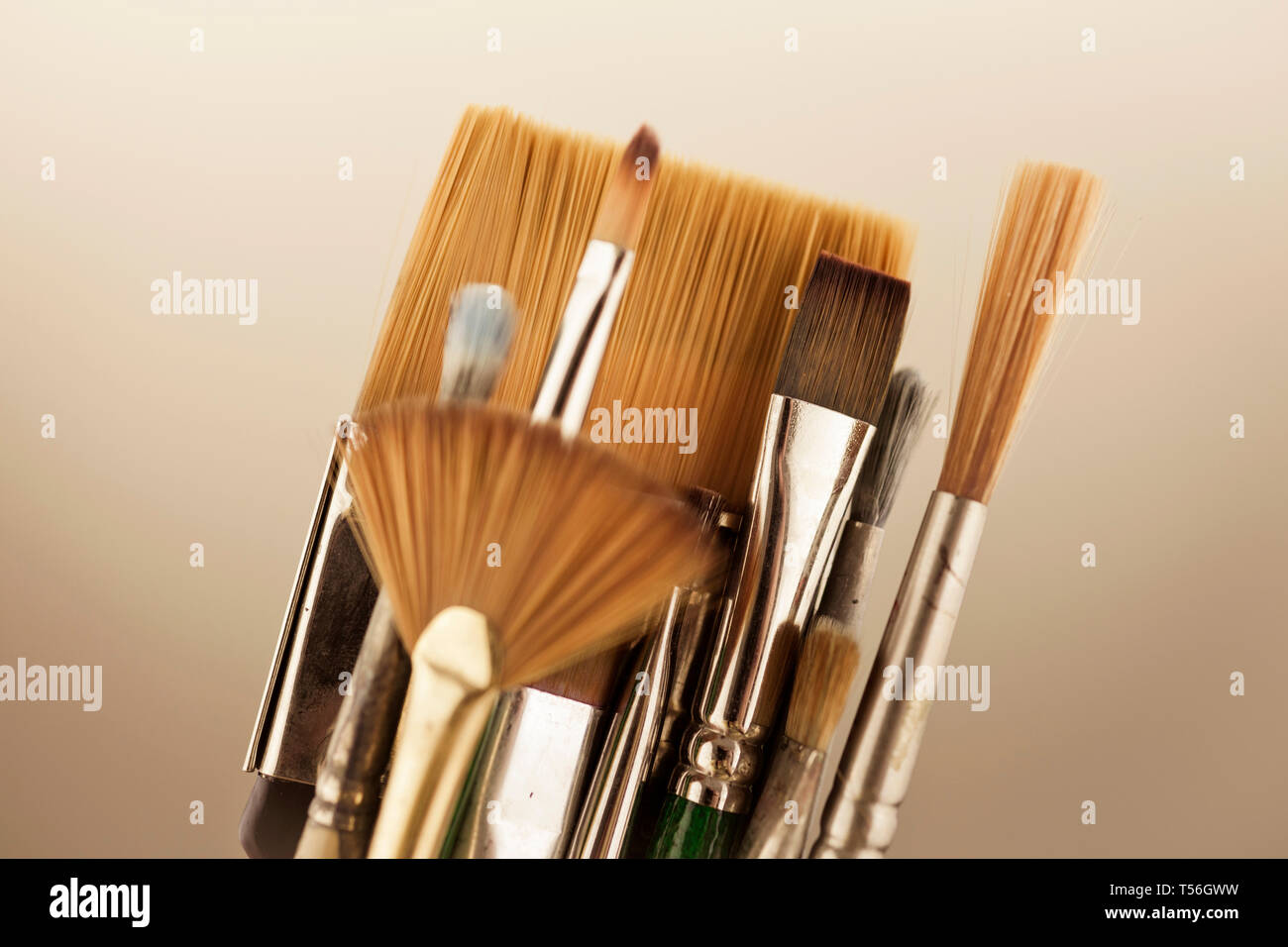 Paint brushes of various sizes Stock Photo