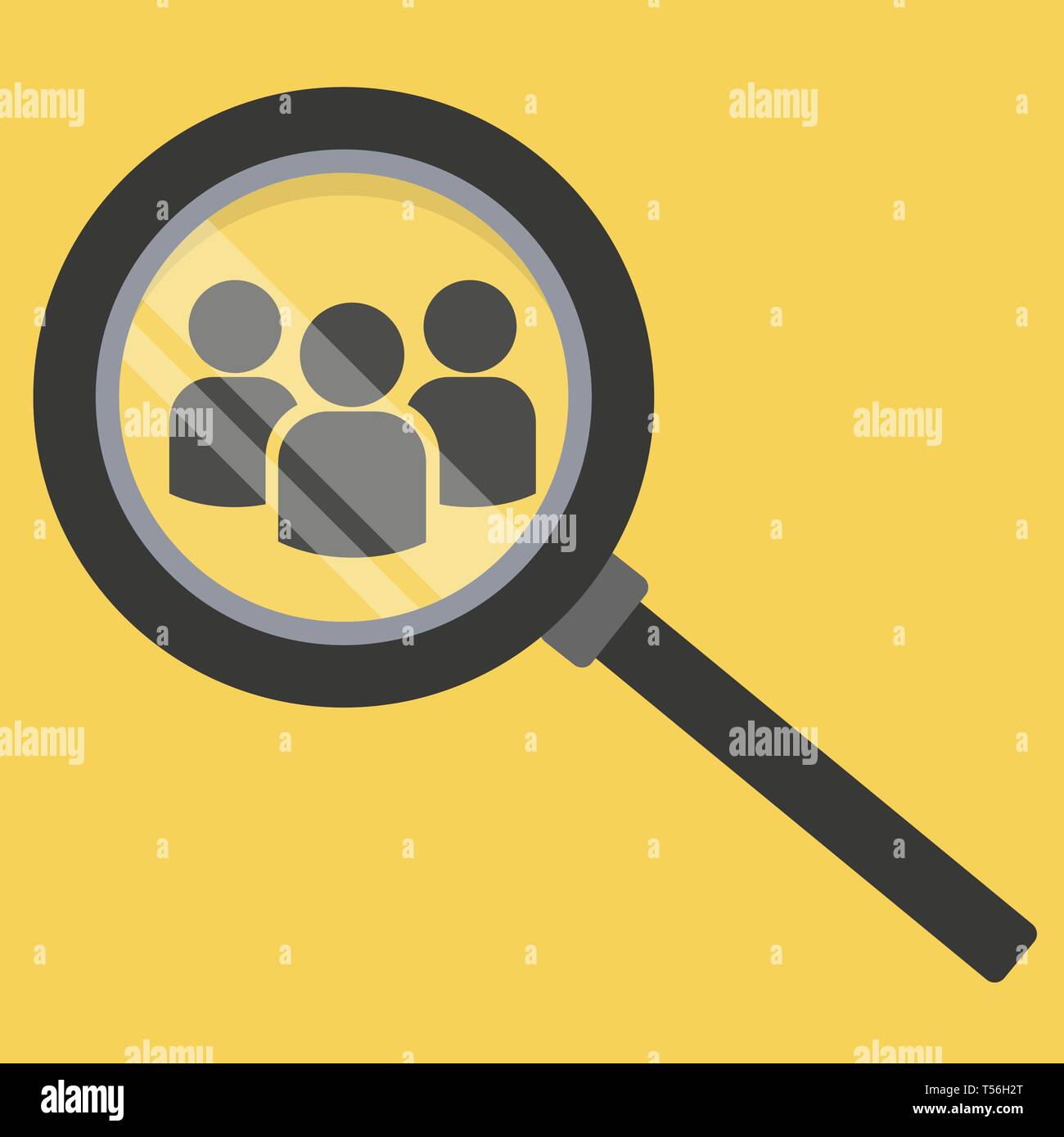 Team search icon. Look at people under a magnifying glass. Vector ...