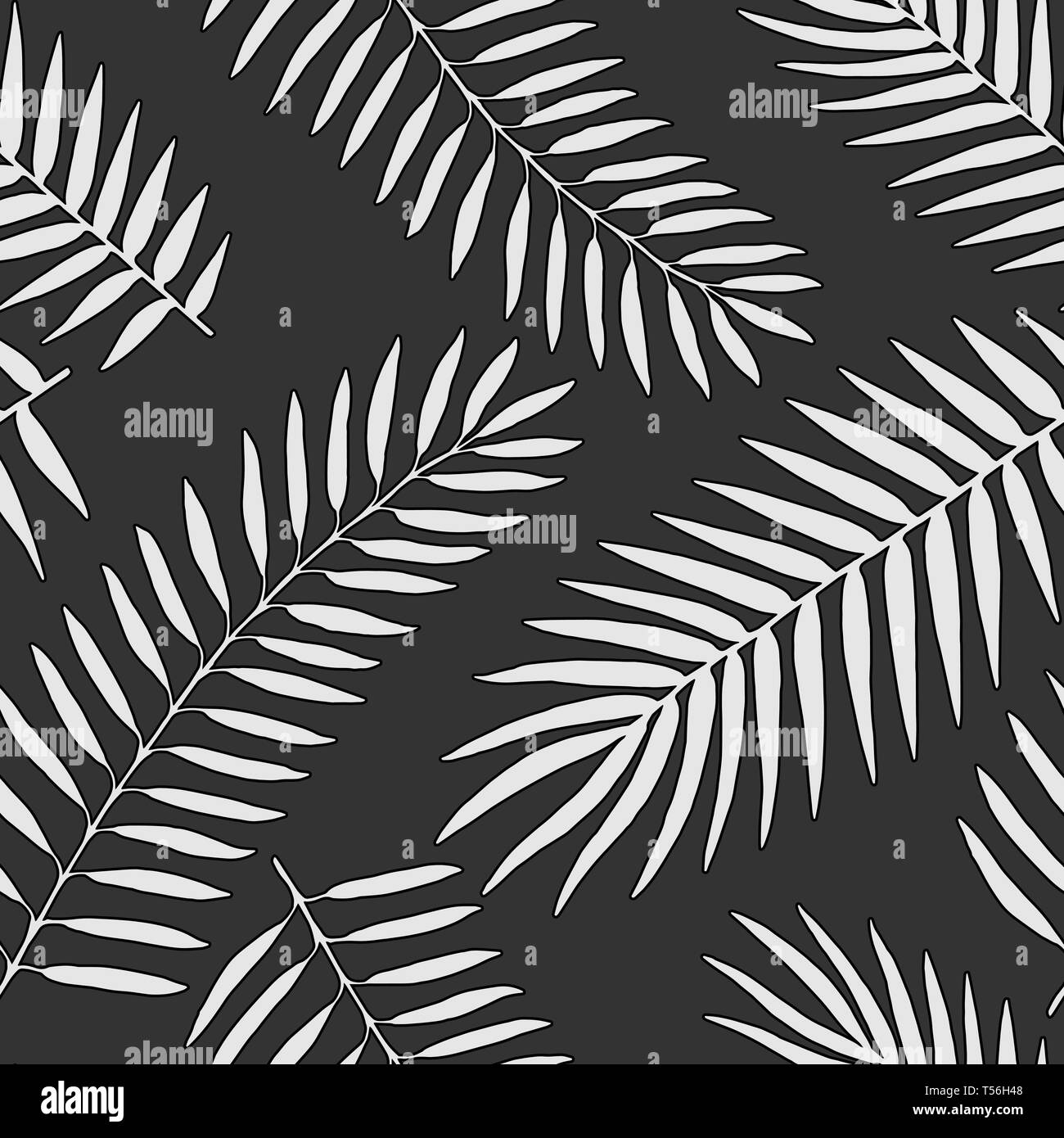 Monochrome tropical jungle leaves vector seamless black and white