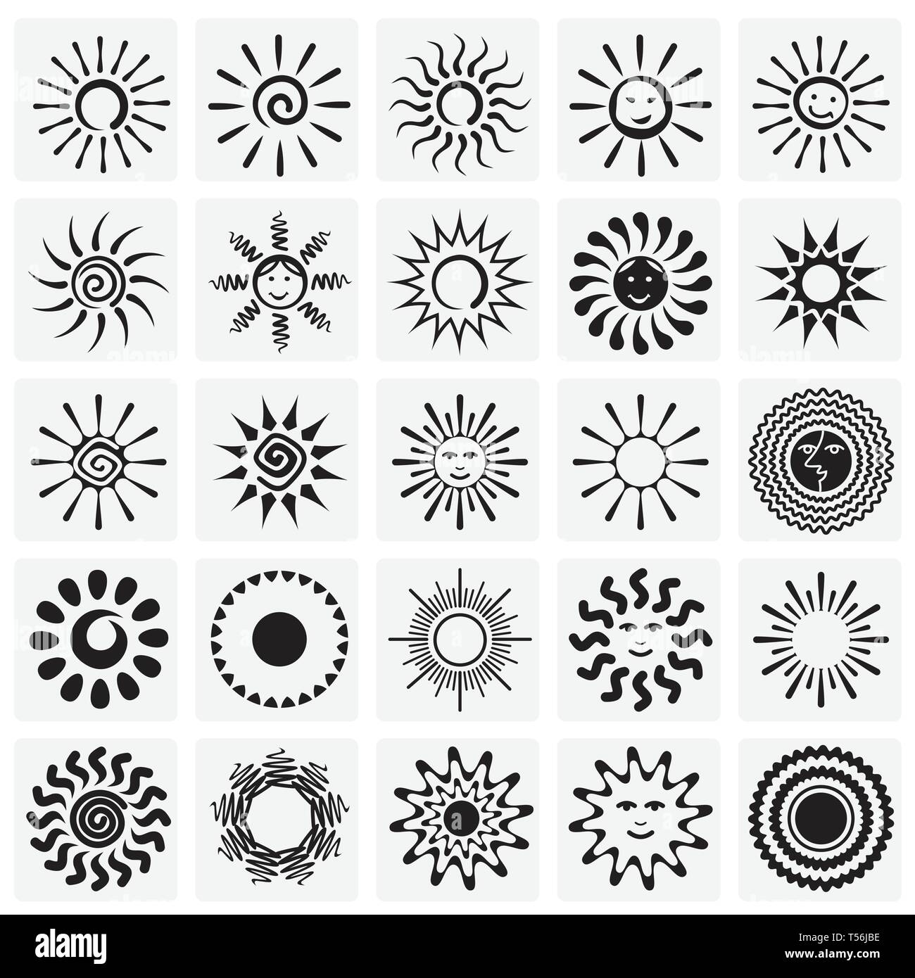 Sun icons set on squares background for graphic and web design. Simple ...