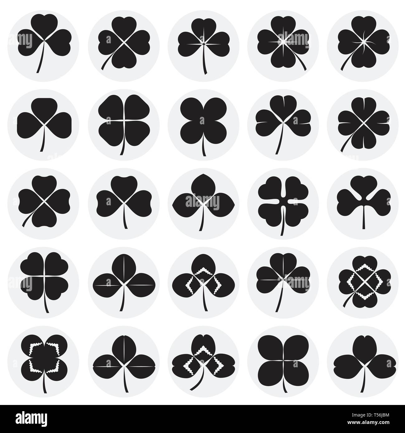 Clover icons set on circles background for graphic and web design ...