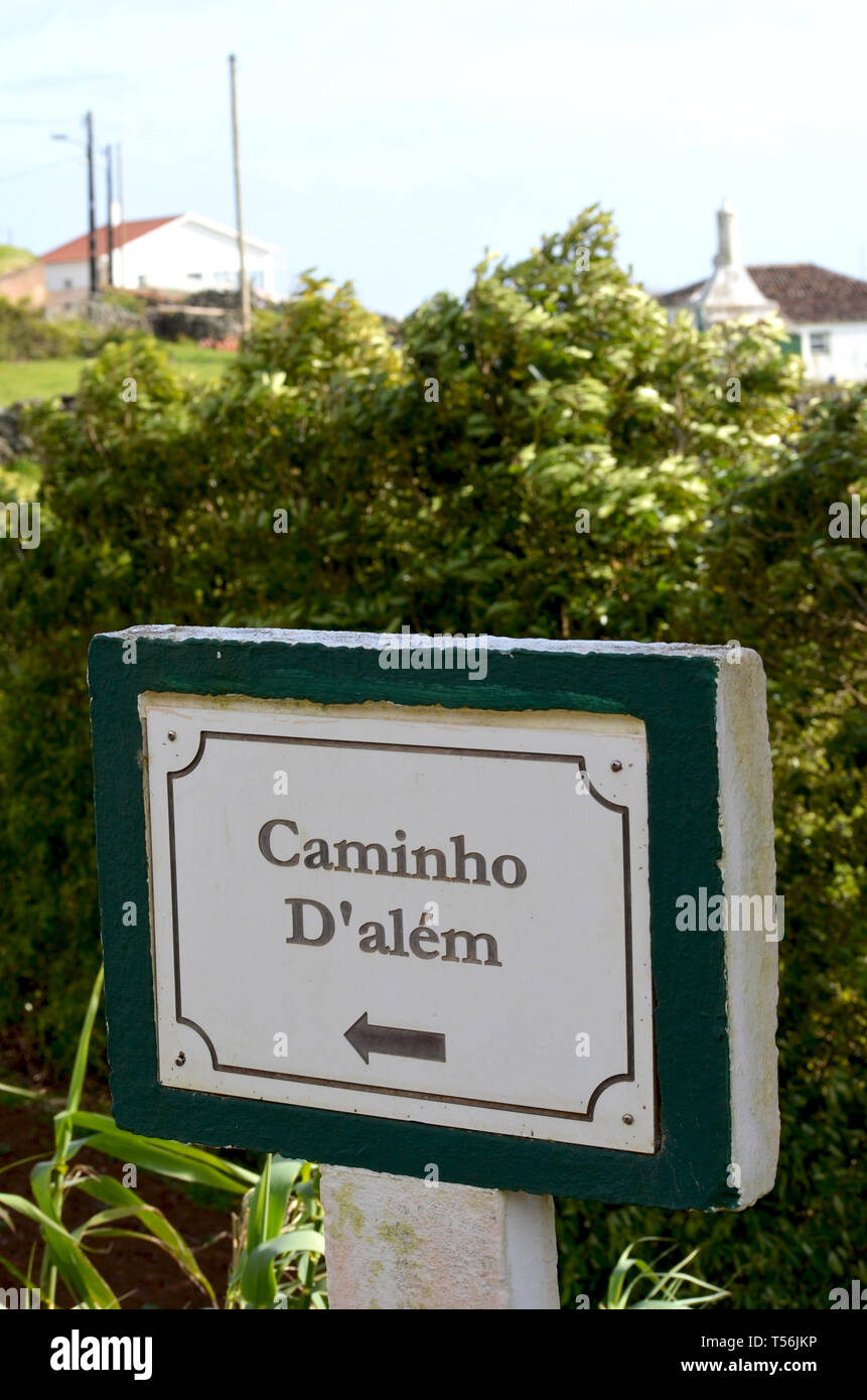 Street sign in the parish of Malbusca, Santa Maria island, Azores Stock Photo