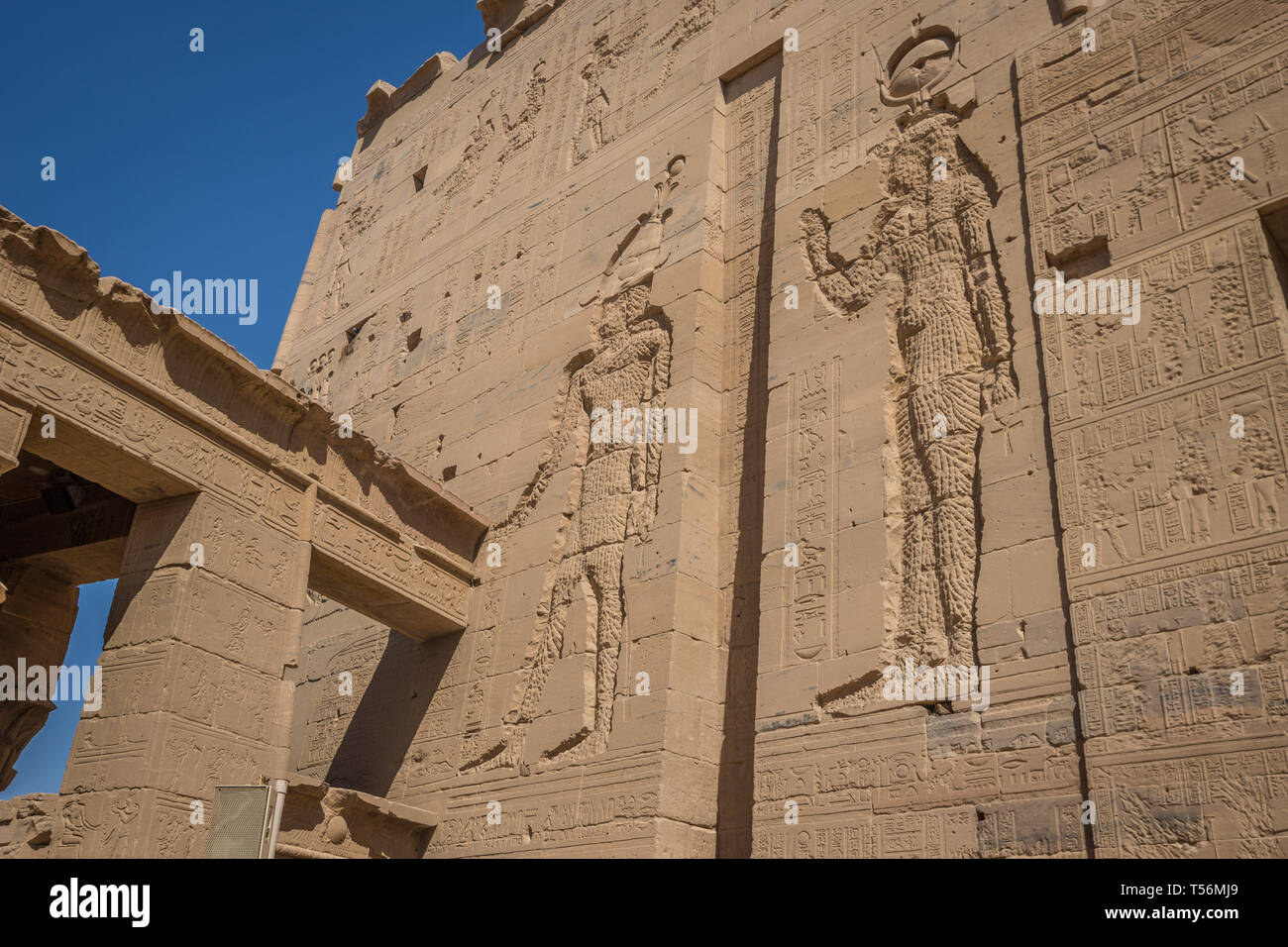 Carvings in Temple of Philae in Aswan Stock Photo