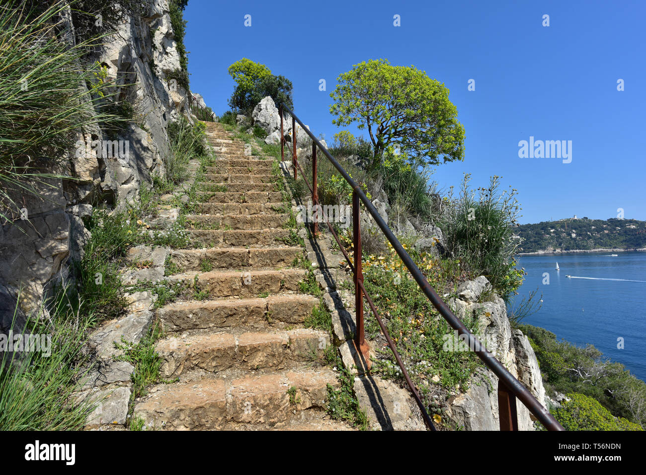 Sentier Littoral  hiking path between Villefranche and Nice, France Stock Photo