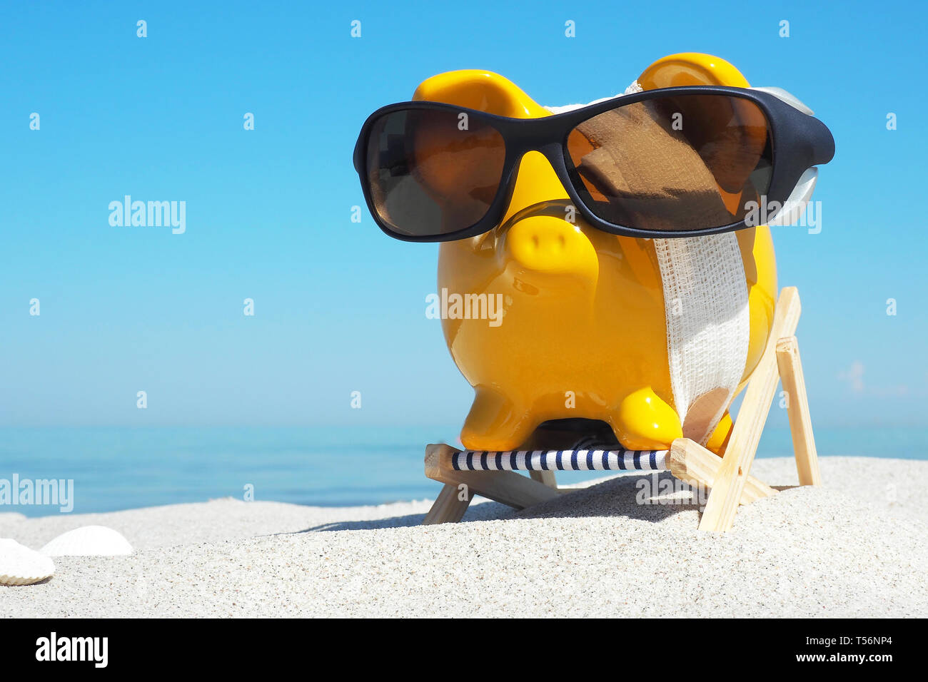 Piggy Bank with Bandage in Vacation - Panorama Stock Photo