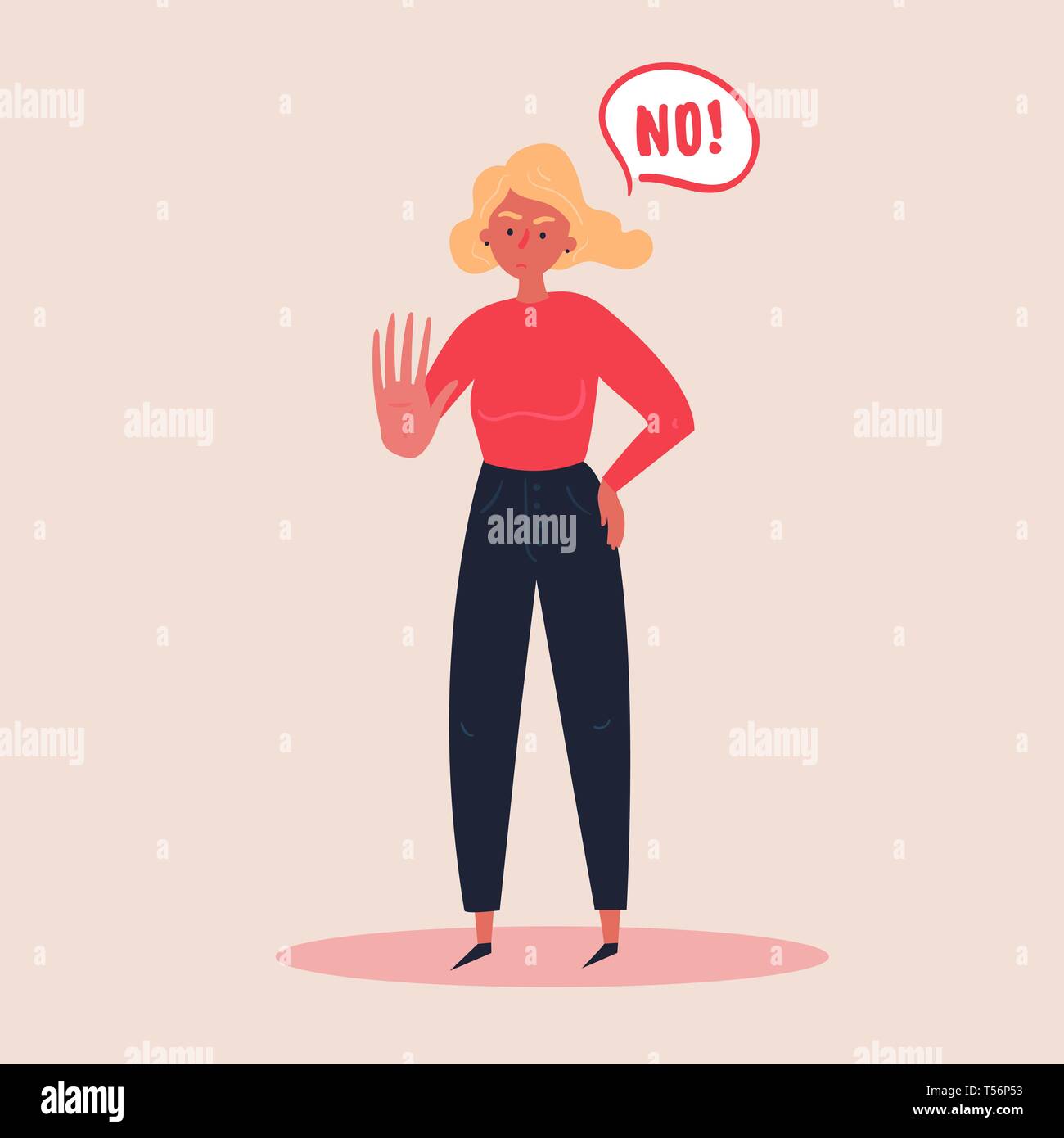 Blond woman expressing denial NO with her hand Stock Vector