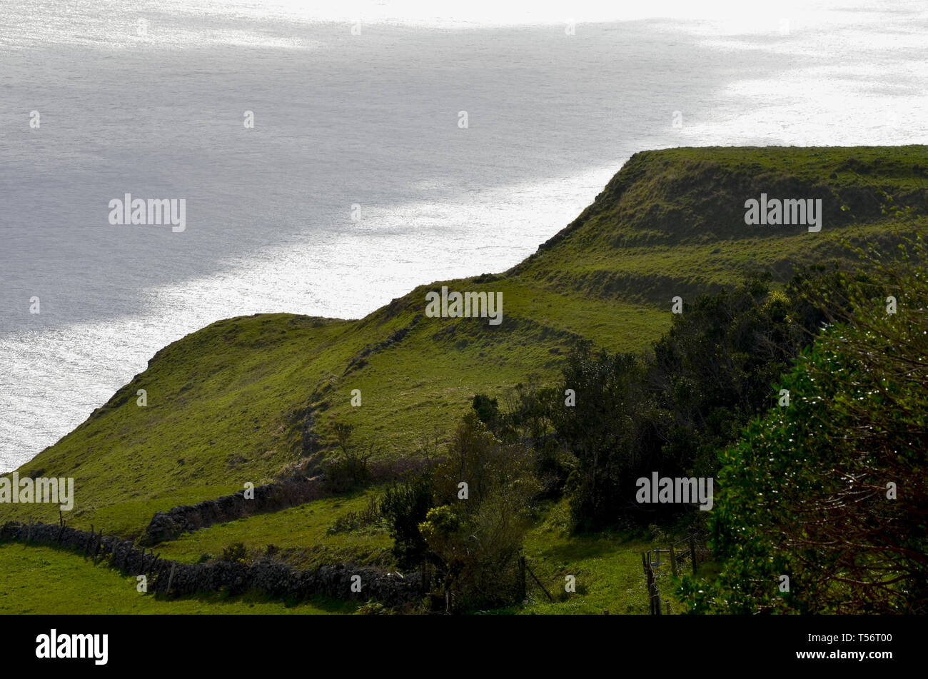 Pastures and rural landscapes in Malbusca, a small parish in the island of Santa Maria, Azores archipelago Stock Photo