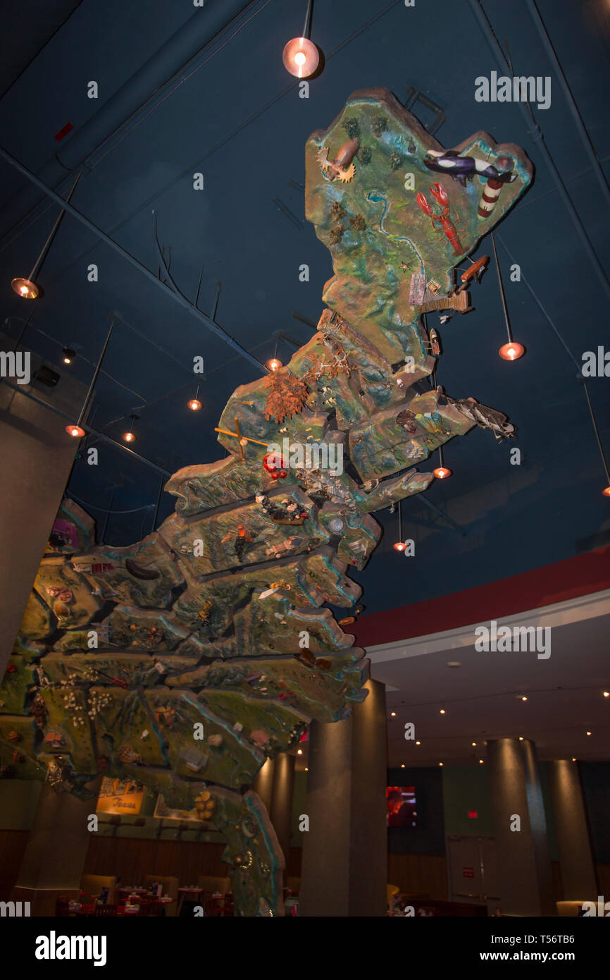 America restaurant in the New York New York resort casino in Las Vegas features a massive 90 x 20 foot map of the United States, highlighting America’ Stock Photo