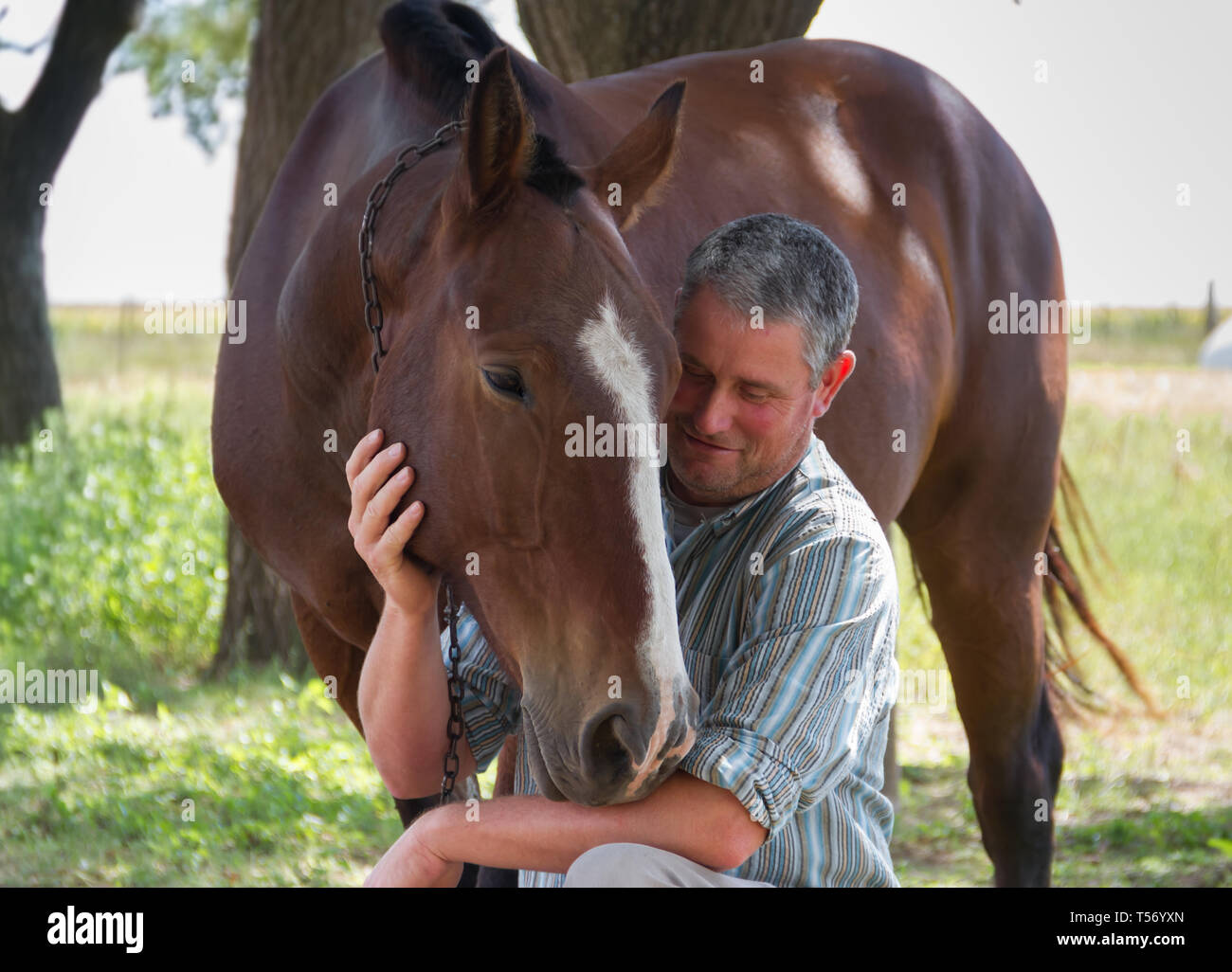 Smiling man with his horse in the Argentine countryside Stock Photo - Alamy