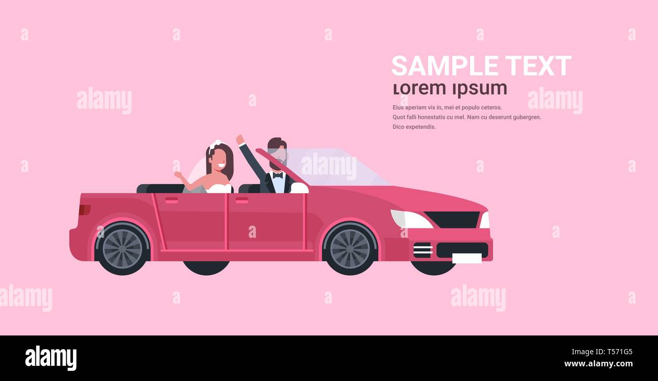 Red convertible just married couple Stock Vector Images - Alamy