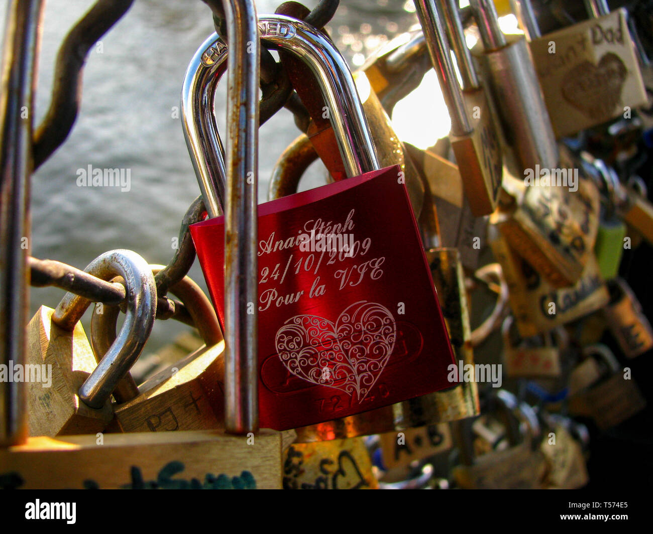 Pad Lock on the river bridge denote love forever, the sign of love and