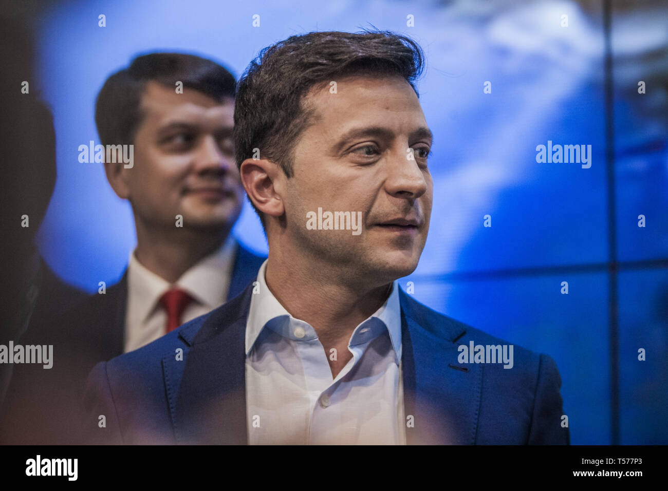 Kiev, Kiev, Ukraine. 21st Apr, 2019. Volodymyr Zelenskiy, candidate for President of Ukraine in the second round elections, in his headquarters after closure of polling stations. Credit: Celestino Arce Lavin/ZUMA Wire/Alamy Live News Stock Photo