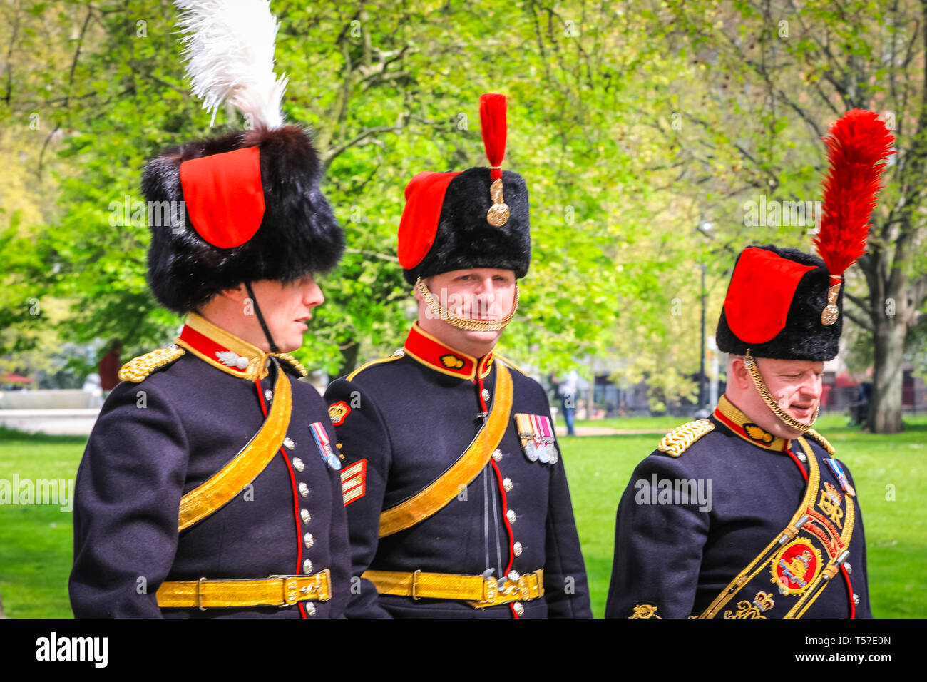 Hyde Park, London, UK, 22nd April 2019. Members of the King's Troops