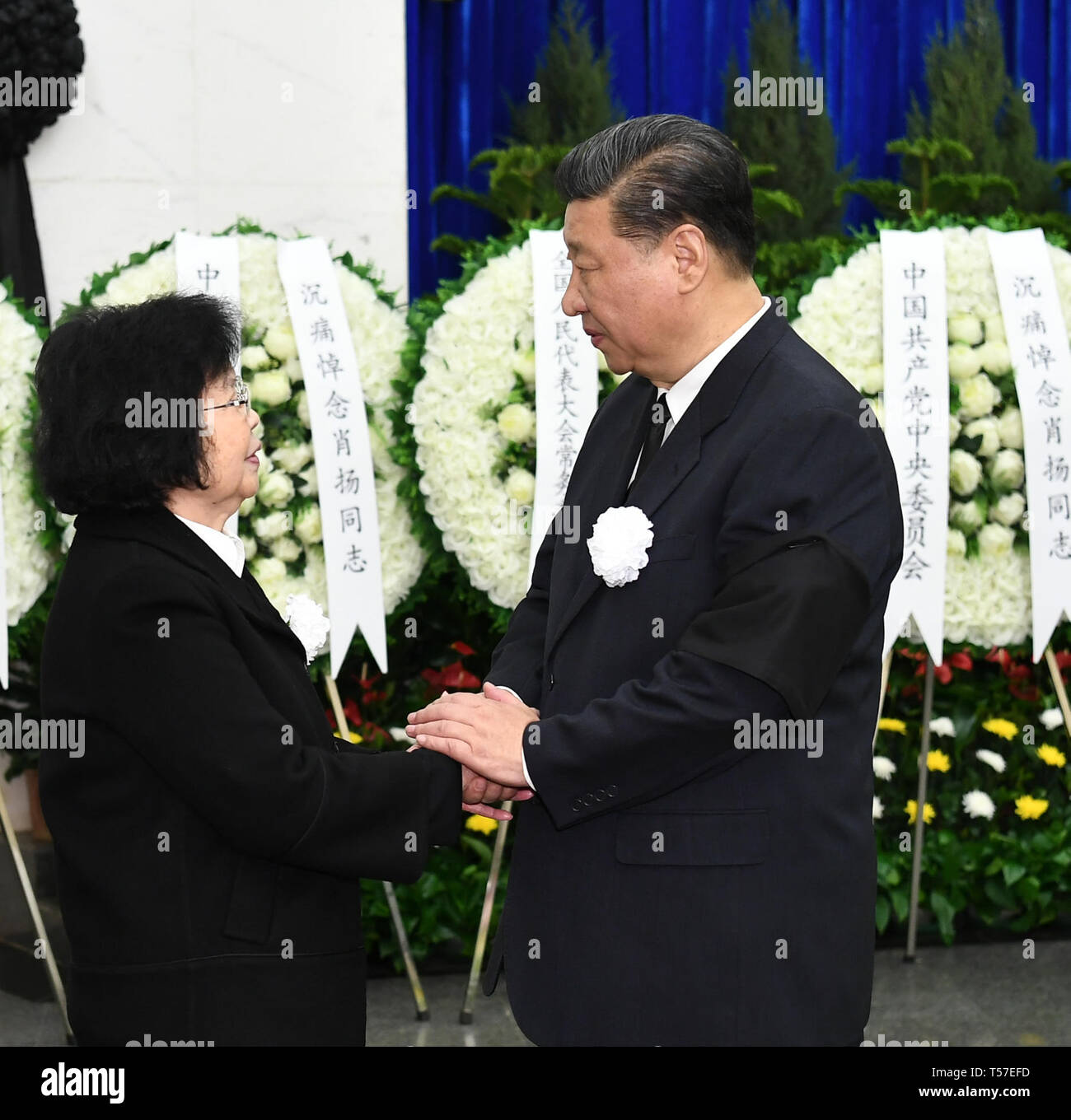 Beijing, China. 22nd Apr, 2019. Xi Jinping (R) shakes hands with a ...