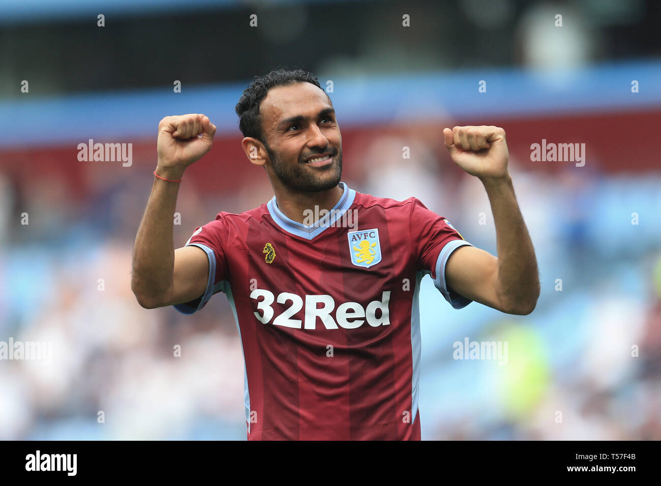 Birmingham, UK. 22nd Apr, 2019. Ahmed Elmohamady of Aston Villa applauds the fans after the Sky Bet Championship match between Aston Villa and Millwall at Villa Park, Birmingham. (Credit: Leila Coker | MI News) Editorial use only, license required for commercial use. No use in betting, games or a single club/league/player publications. Photograph may only be used for newspaper and/or magazine editorial purposes. Credit: MI News & Sport /Alamy Live News Stock Photo