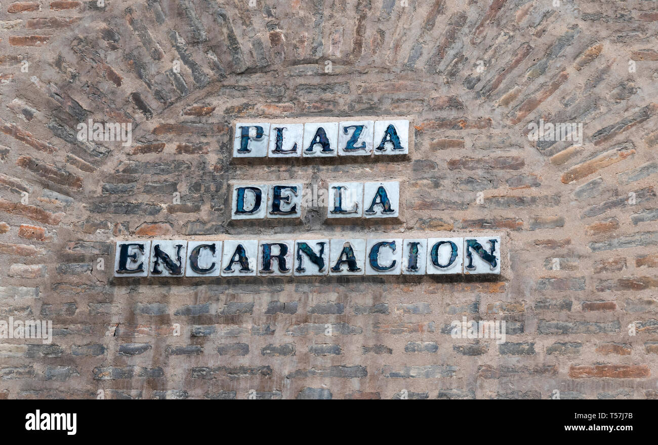 Plaza de la Encarnacion sign Stock Photo