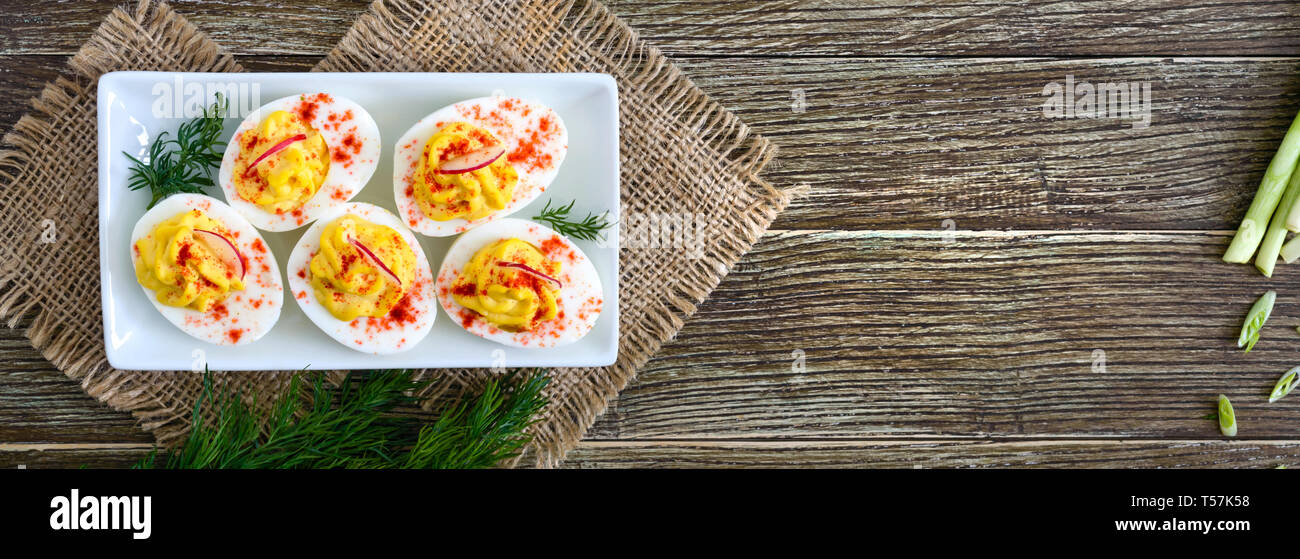Deviled eggs. Delicious appetizer. Boiled eggs stuffed with yolk