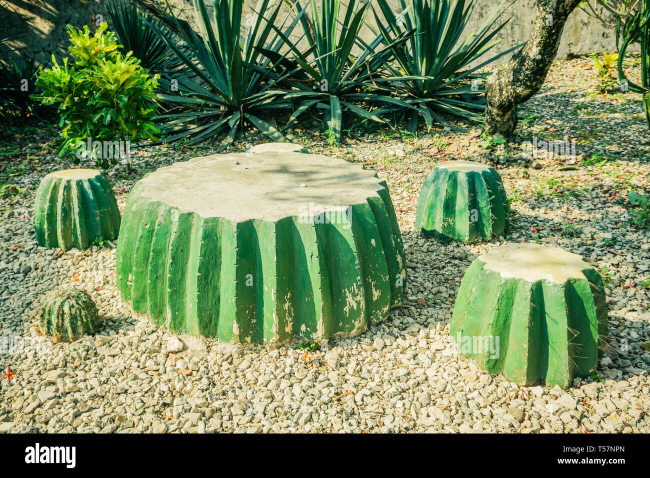 Chair Decoration Made From Cement Block Looks Like A Cactus Green