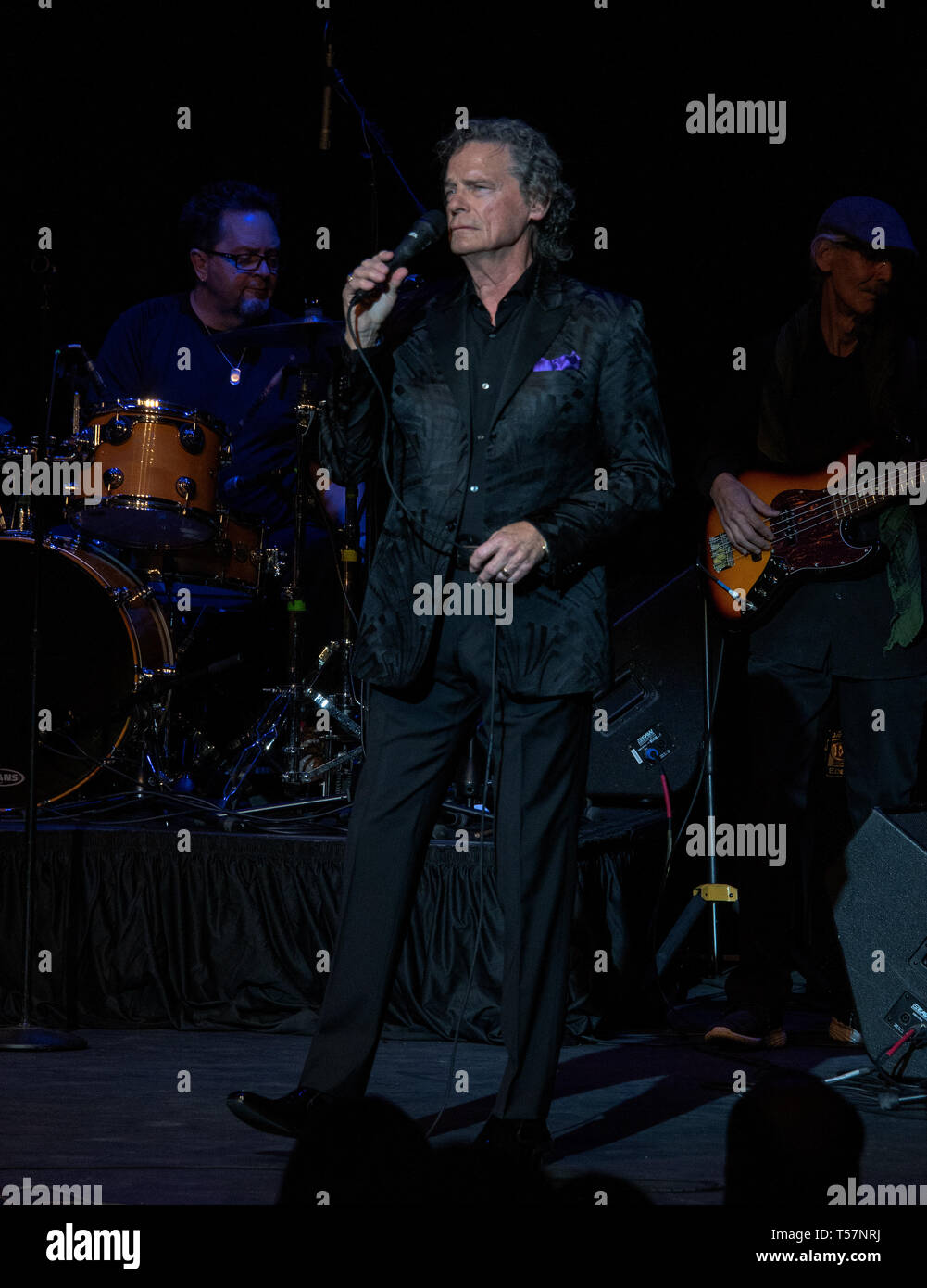 Emporia, Kansas, USA, April 20, 2019 BJ Thomas a five-time Grammy recipient performs some of his legenadry songs including 'Raindrops Keep Falling On My Head' and 'Somebody Done Somebody Wrong' on stage at the historic Granada Theater. Stock Photo