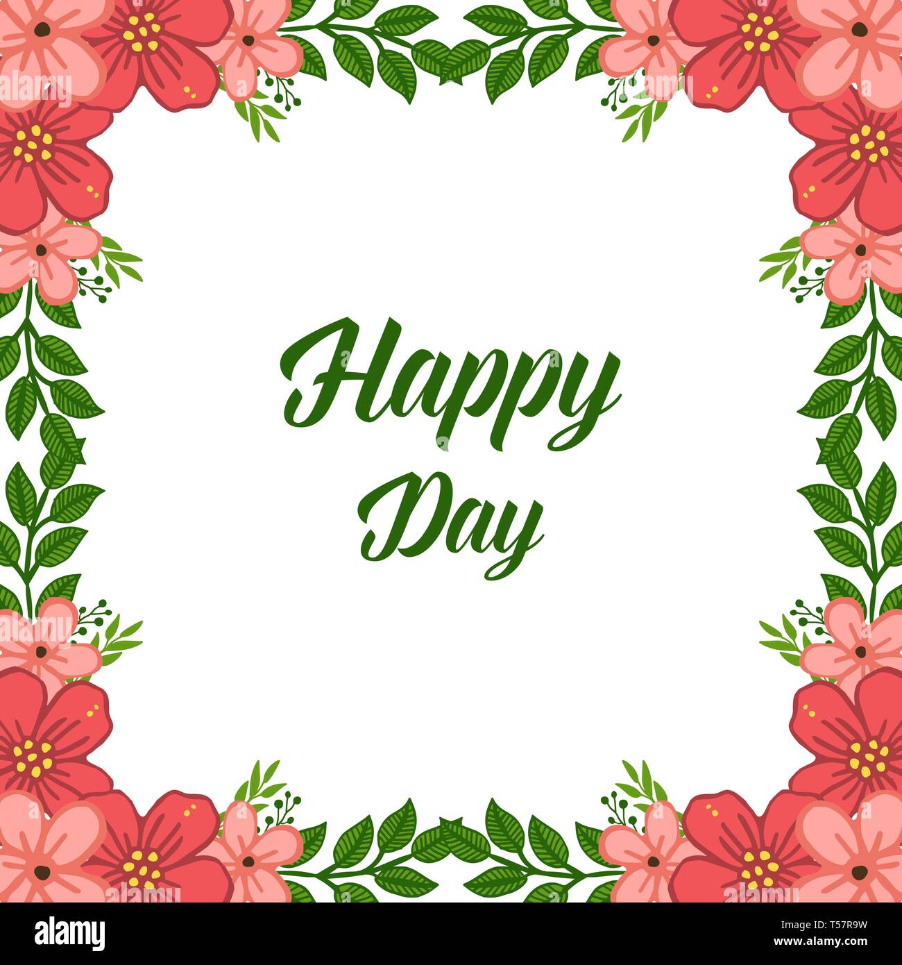Vector illustration happy day with design orange flower frame hand ...