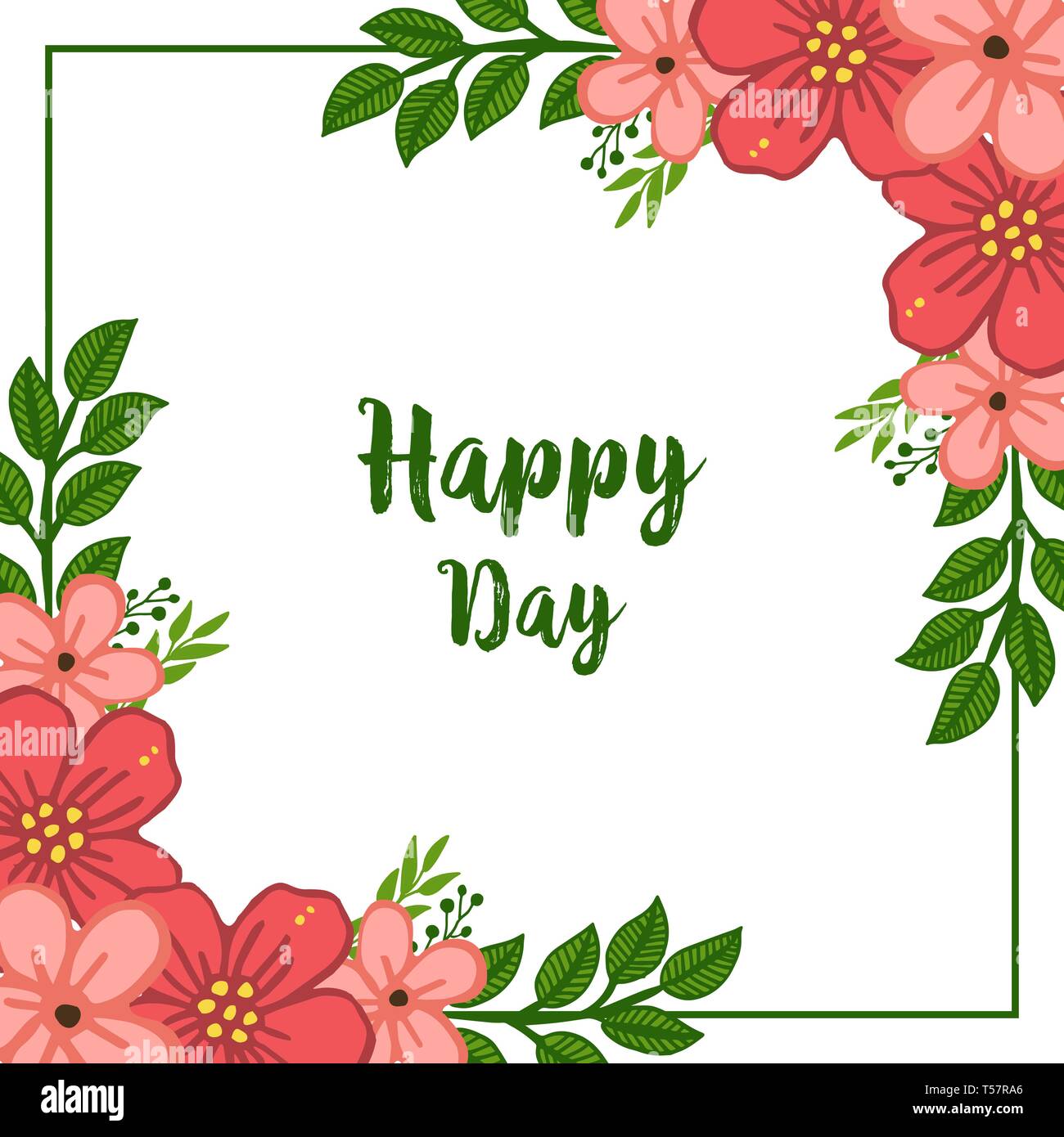 Vector illustration happy day with design orange flower frame hand ...