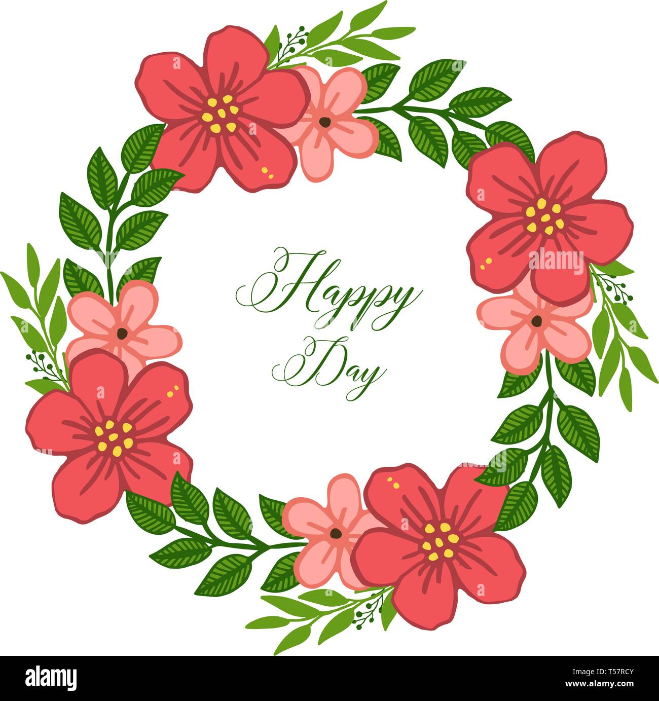 Vector illustration letter happy day with pattern orange flower frame ...