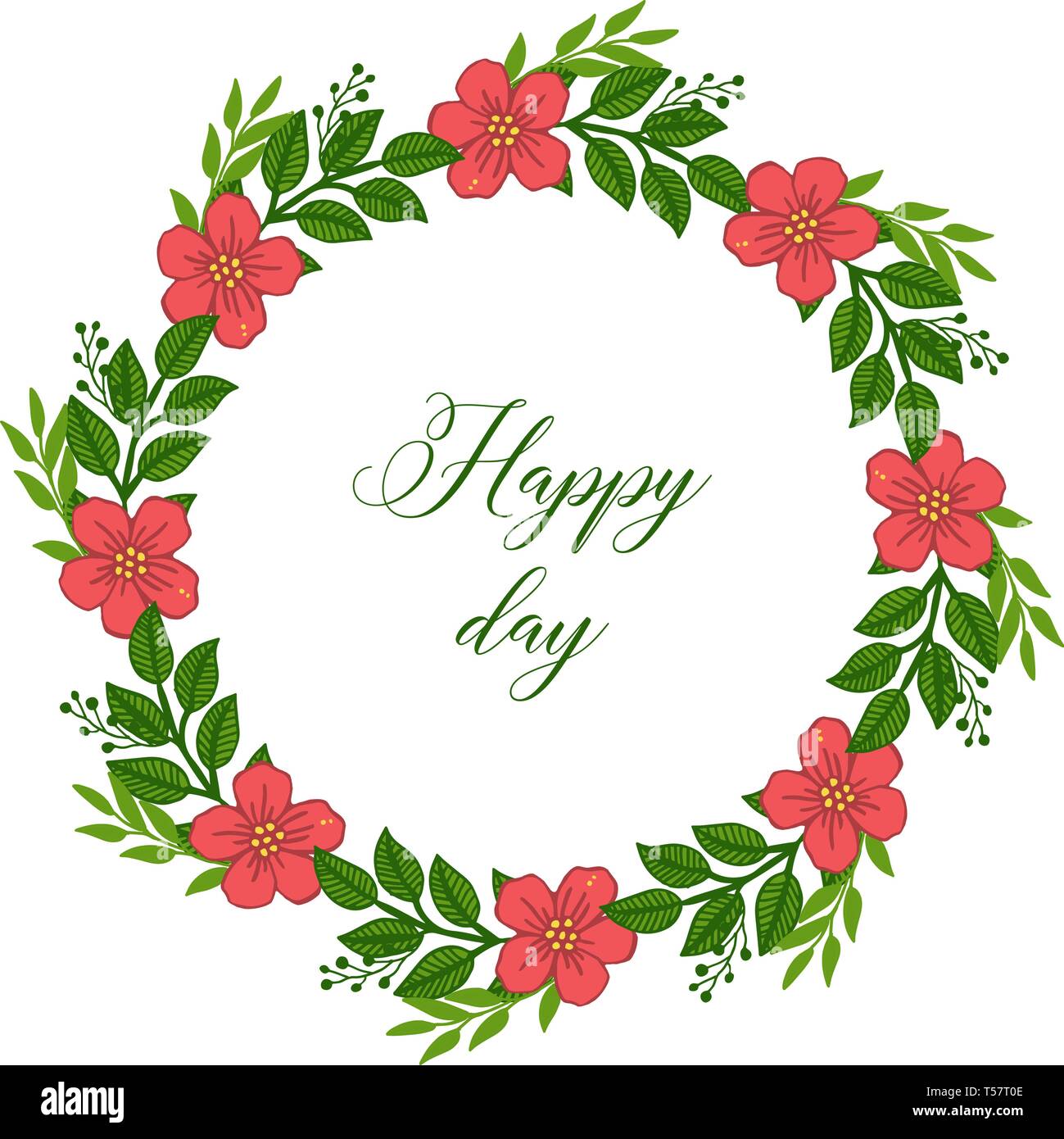 Vector illustration decor happy day wedding with ornate of leaf flower ...