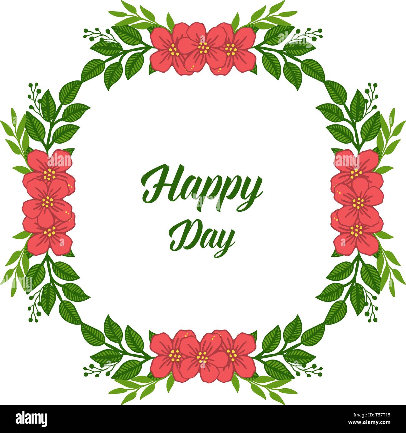 Vector illustration decor happy day wedding with ornate of leaf flower ...