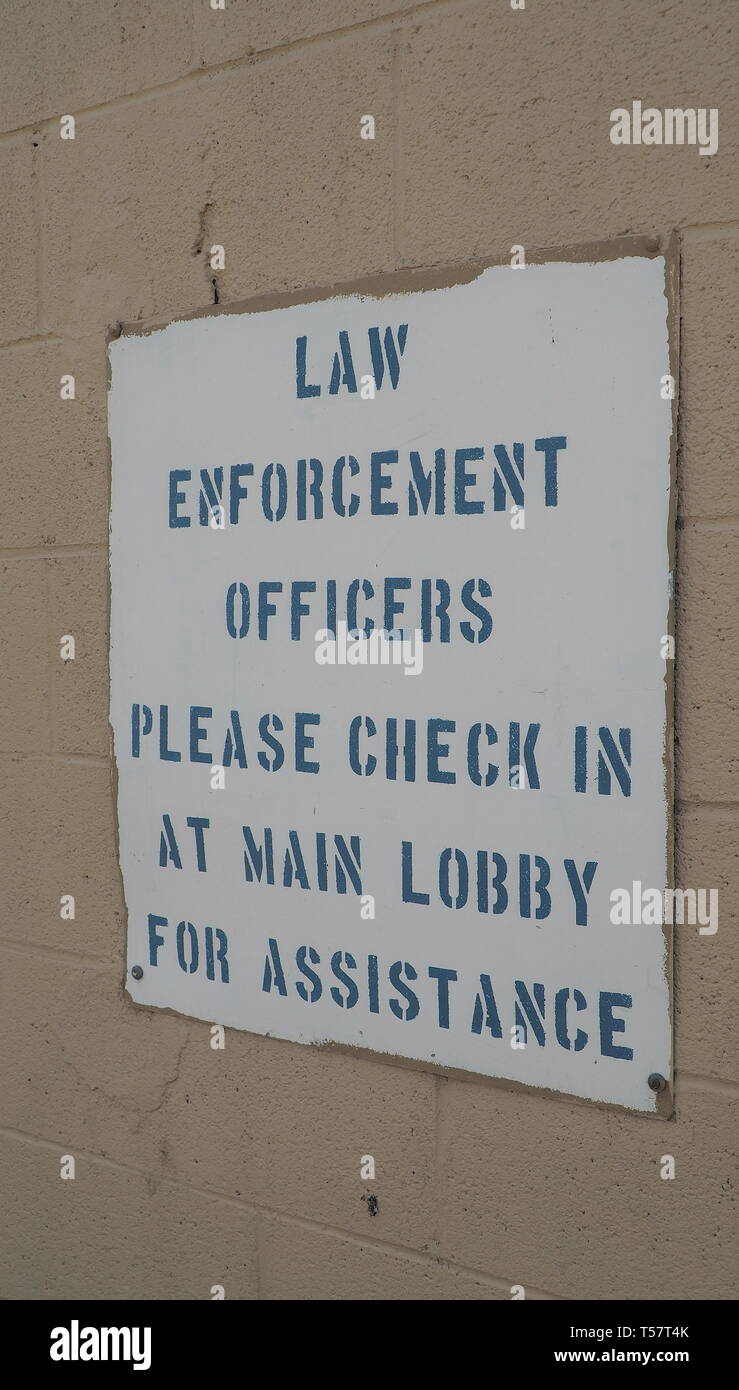 Law enforcement police sign at factory entrance, Buckeye steel Columbus castings Columbus Ohio Stock Photo