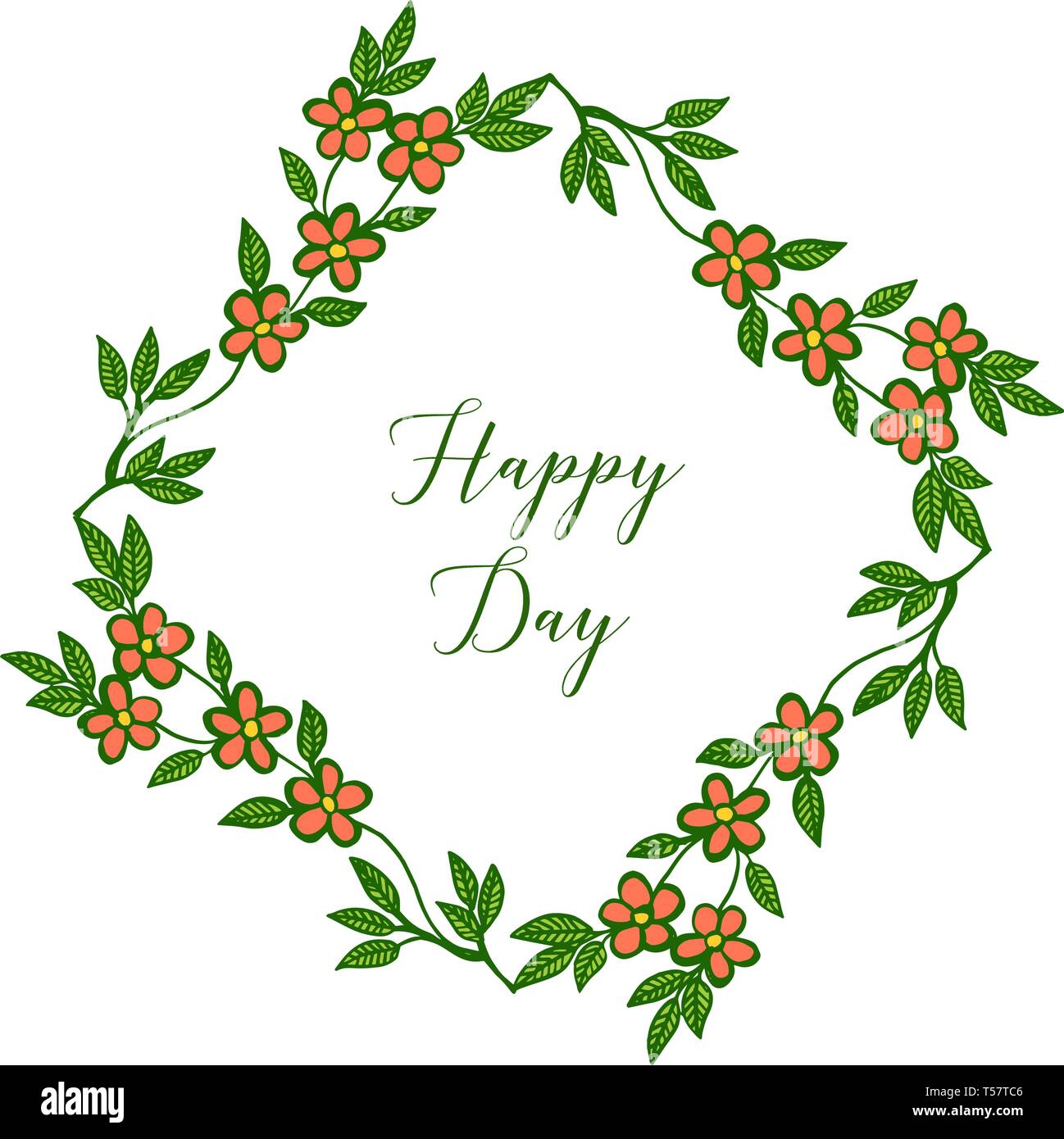 Vector illustration shape orange floral frame for template happy day ...
