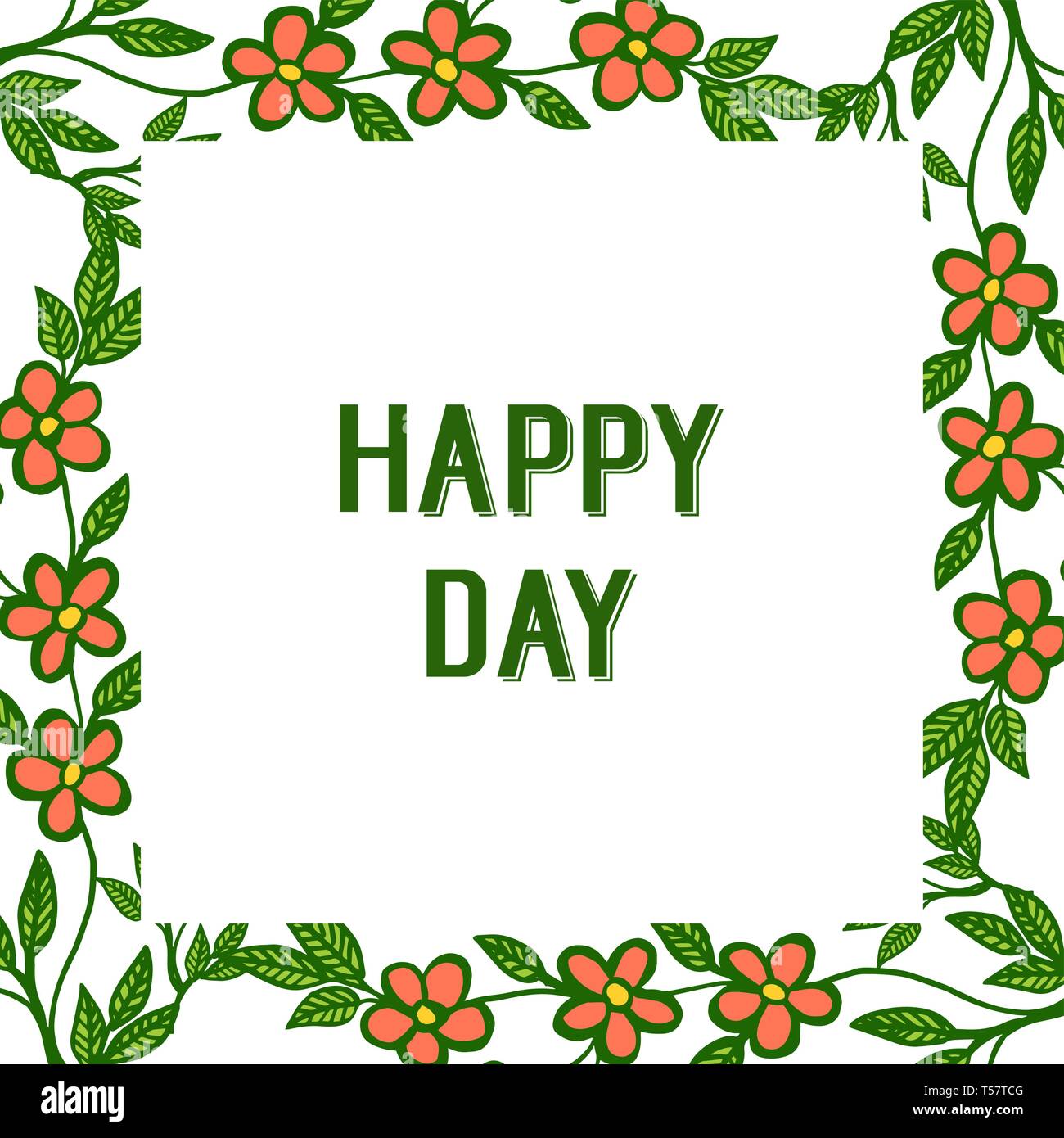Vector illustration shape orange floral frame for template happy day ...