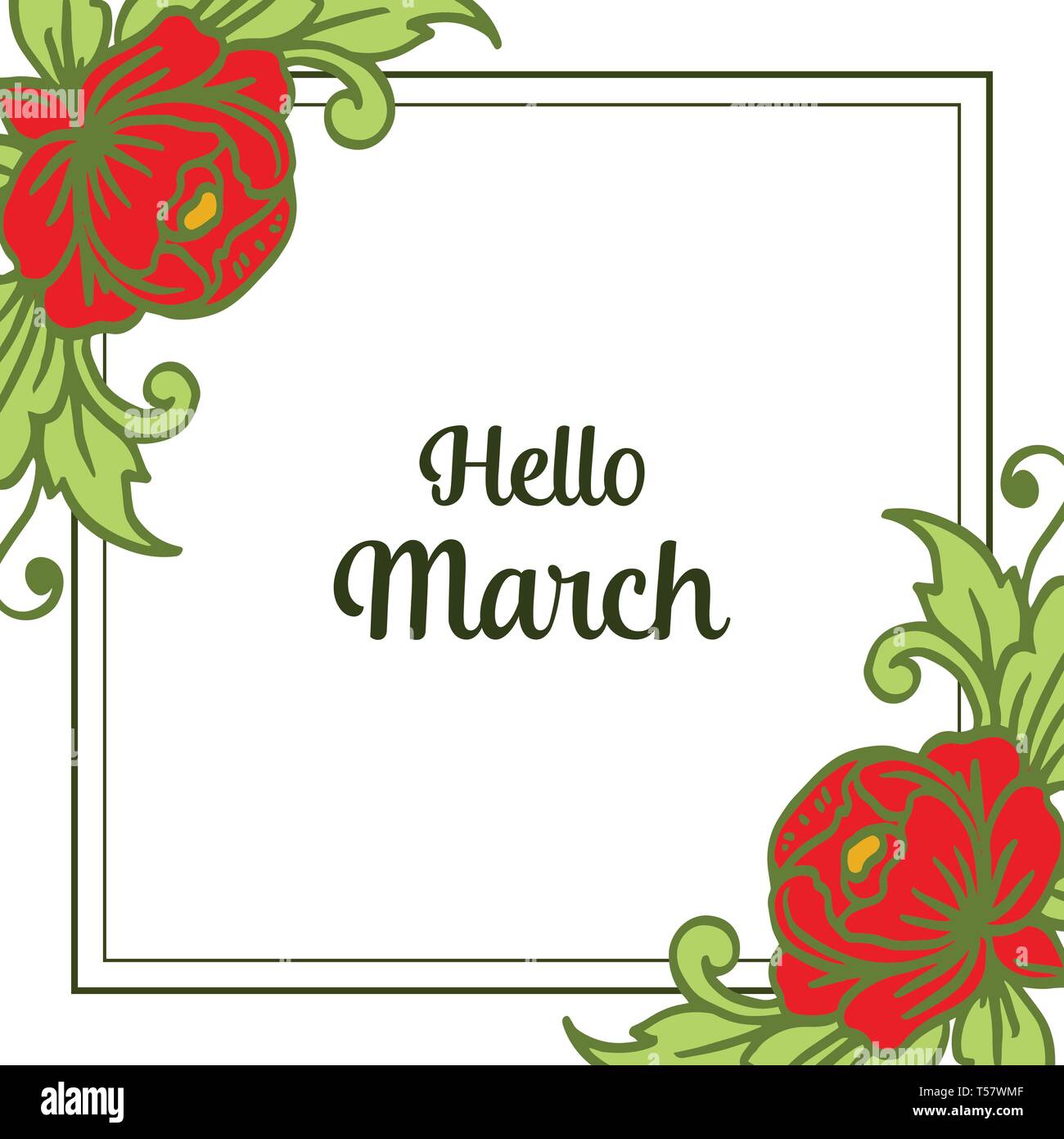 Hello March Vector Vector illustration greeting card hello march with various wreath frame ...