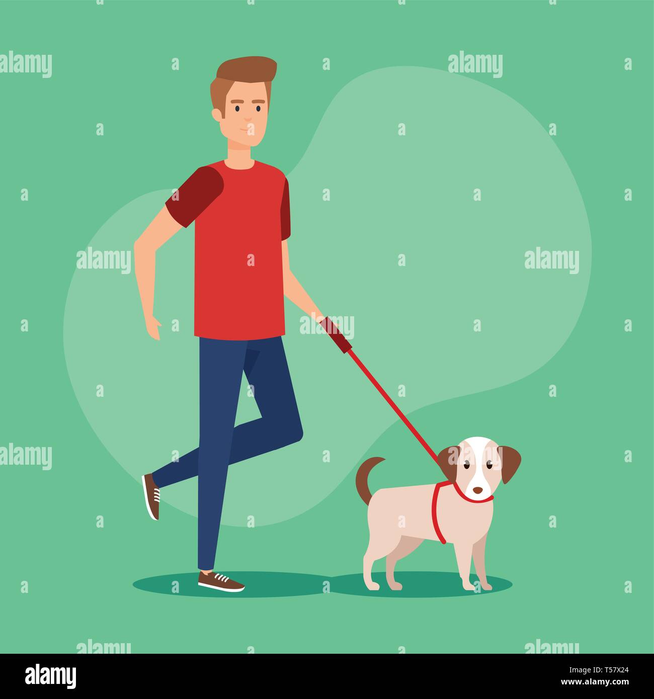young man walking with dog Stock Vector Image & Art - Alamy